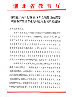 必赢官网成功获批湖北省高等职业教育特色专业
