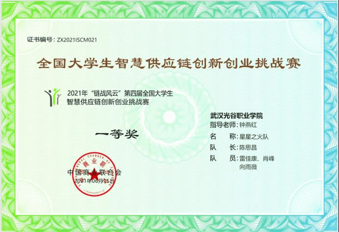 必赢官网代表队在2021年全国大学生供应链大赛中喜获佳绩